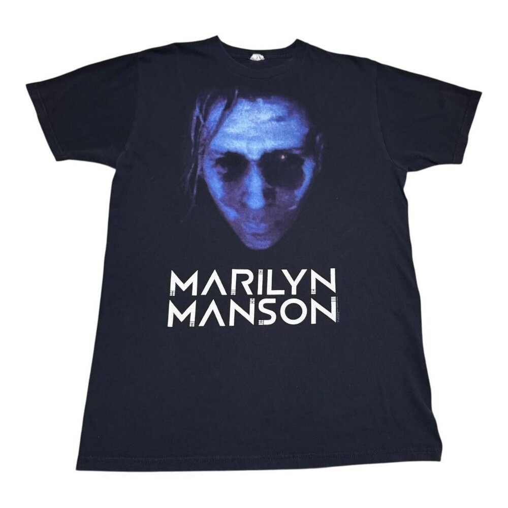 2012 Bay Island Marilyn Manson Big‎ Face Metal Band Black Shirt Adult Medium